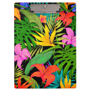 Tropical flower and palm leaf Hawaiian colourful Clipboard