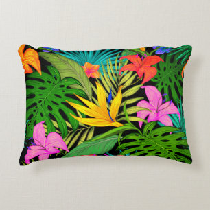 Tropical flower and palm leaf Hawaiian colourful Decorative Cushion