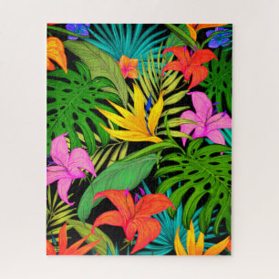 Tropical flower and palm leaf Hawaiian colourful Jigsaw Puzzle