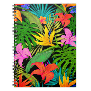 Tropical flower and palm leaf Hawaiian colourful Notebook