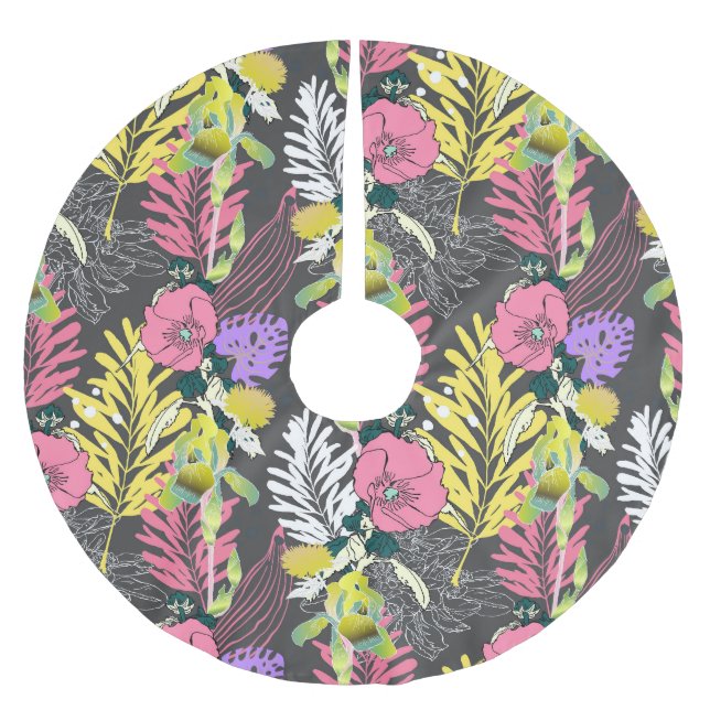 Tropical Flower Art: Original Pattern. Brushed Polyester Tree Skirt (Front)