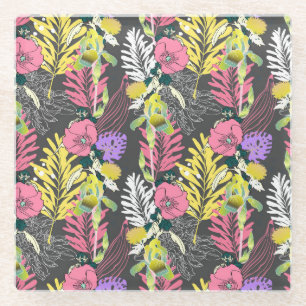 Tropical Flower Art: Original Pattern. Glass Coaster