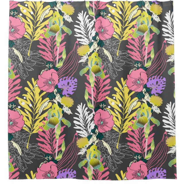 Tropical Flower Art: Original Pattern. Shower Curtain (Front)