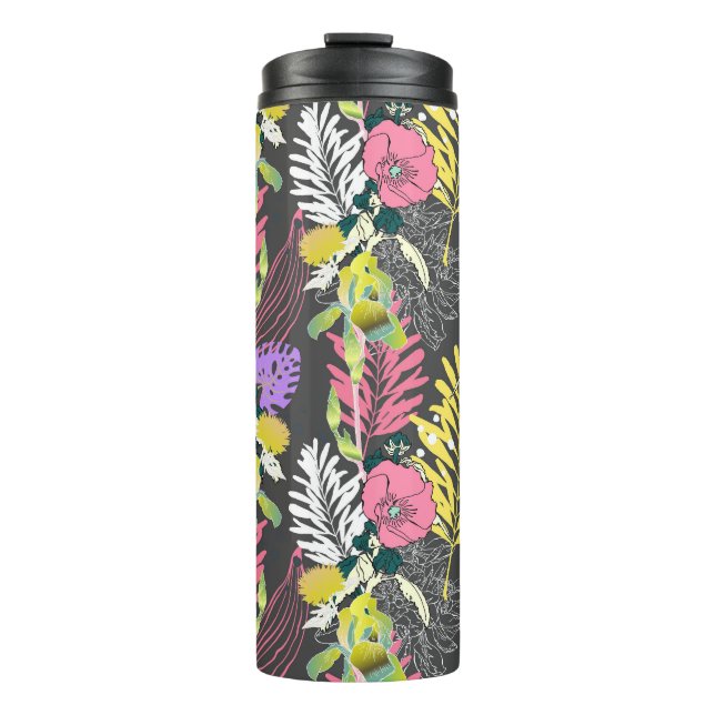 Tropical Flower Art: Original Pattern. Thermal Tumbler (Front)