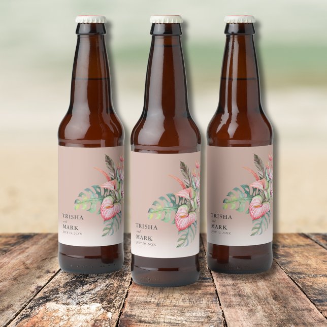 Tropical Flower Beach Wedding  Beer Bottle Label (Tropical Flower Beach Wedding Beer Bottle Label)