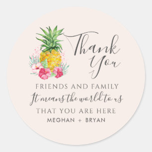 Tropical Flower Beach Wedding Favour Classic Round Sticker