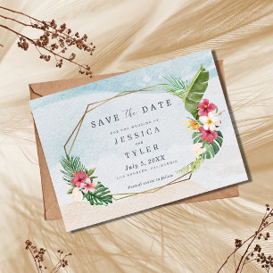 Tropical Flower Beach Wedding Save The Date