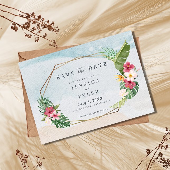 Tropical Flower Beach Wedding Save The Date (Creator Uploaded)