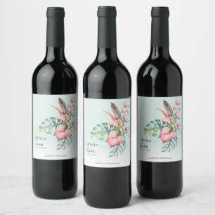 Tropical Flower Beach Wedding  Wine Label