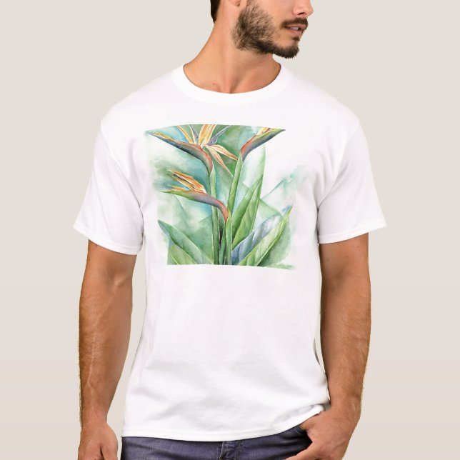 Tropical Flower Bird Of Paradise Painting - Multi T-Shirt (Front)