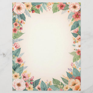 Tropical Flower Border Stationery Paper Custom Letterhead