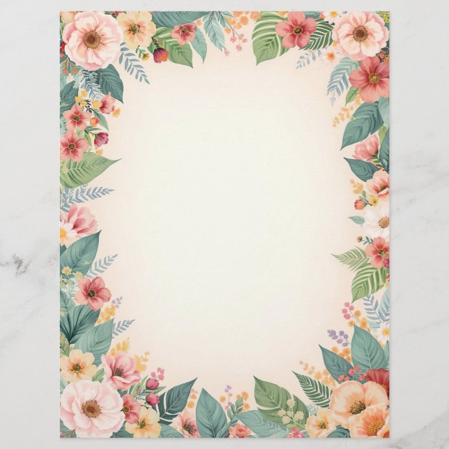 Tropical Flower Border Stationery Paper Custom Letterhead (Front)
