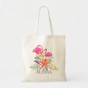 Tropical Flower Bouquet & Pink Flamingos Tote Bag