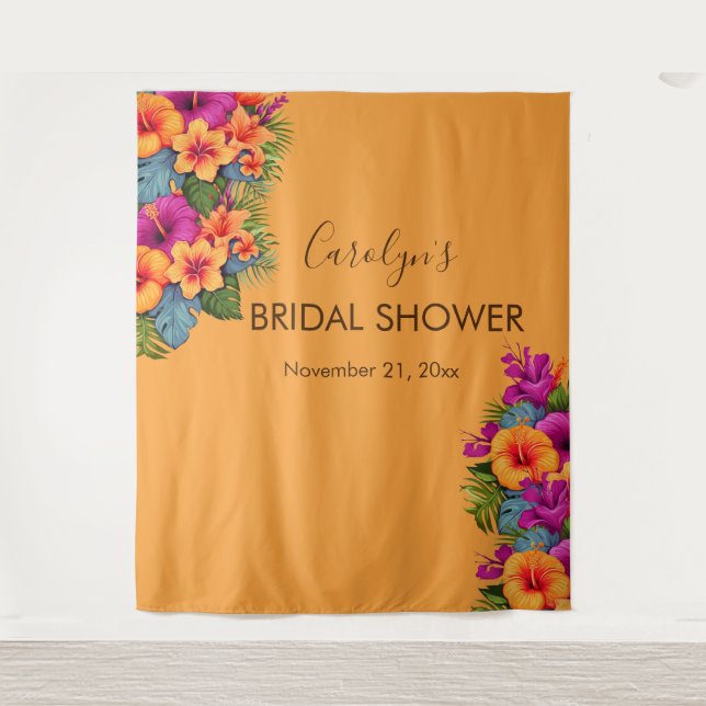 Tropical Flower Bridal Shower Photo Booth Backdrop Tapestry (Front)