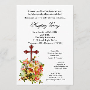 Tropical Flower Cross Baby Shower Invitation W14