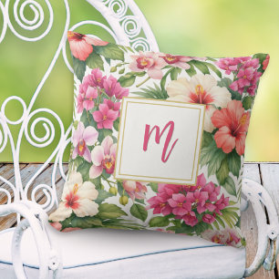 Tropical Flower Garden Colourful Floral Cushion