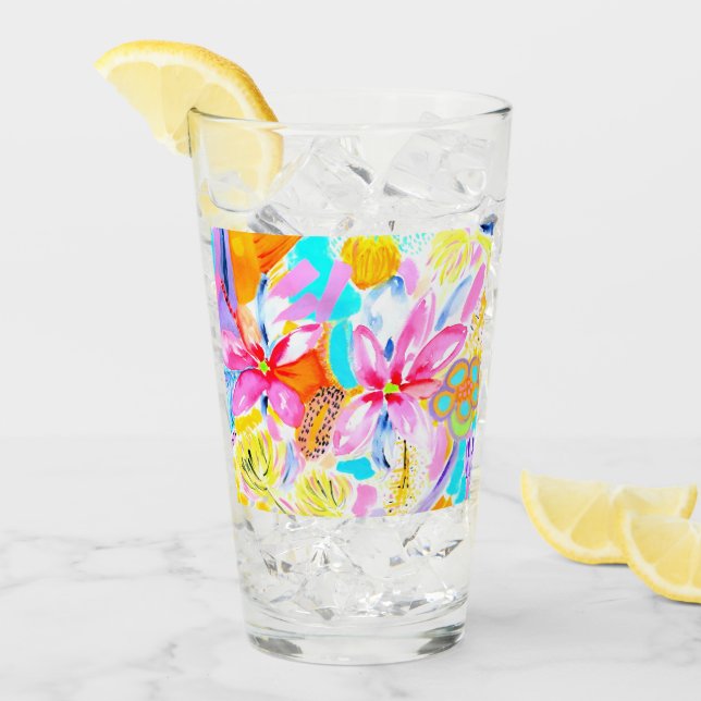Tropical Flower Glass Tumbler (Front Ice)