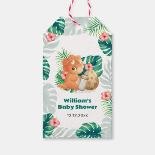 Tropical Flower Hatching Dinosaur Baby Shower Gift Tags