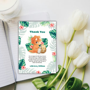 Tropical Flower Hatching Dinosaur Baby Shower Thank You Card