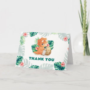 Tropical Flower Hatching Dinosaur Boy Baby Shower Thank You Card