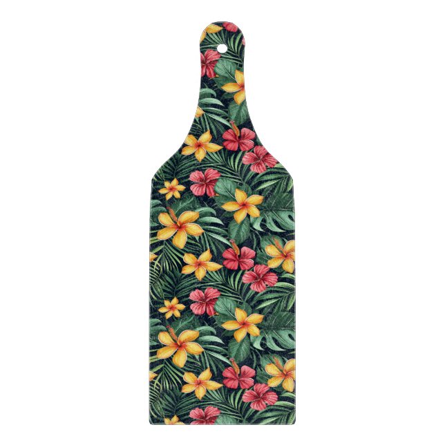 Tropical Flower Hibiscus Seamless Pattern Cutting Board (Front)