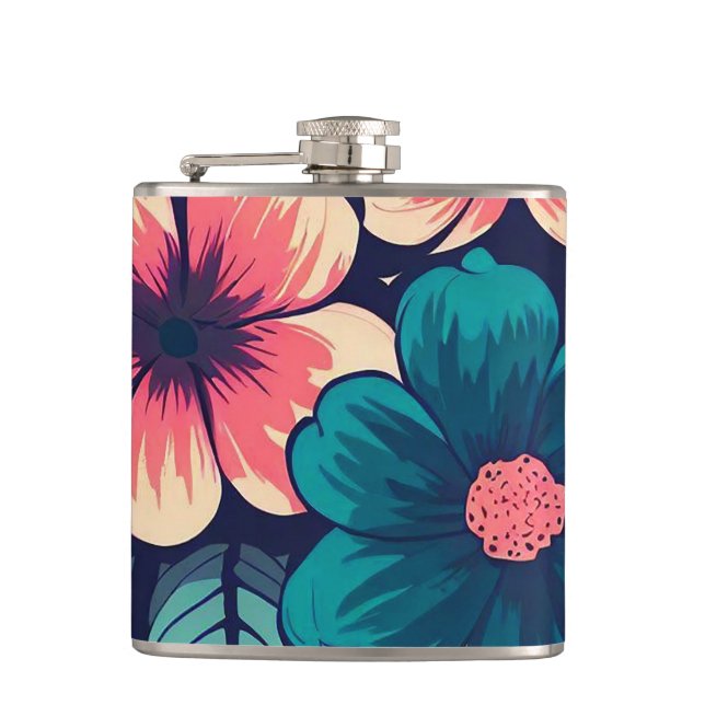 Tropical Flower Hip Flask (Front)
