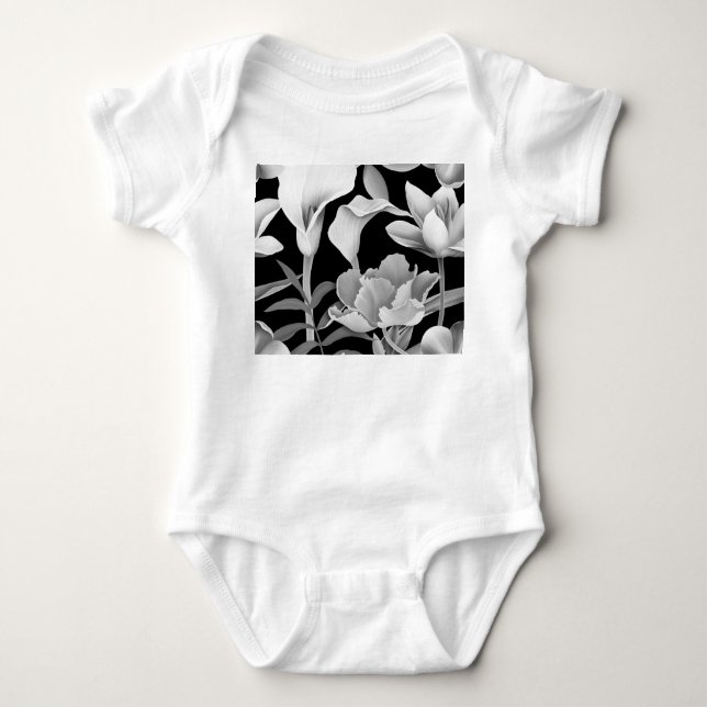Tropical Flower Leaf: Seamless Pattern Baby Bodysuit (Front)