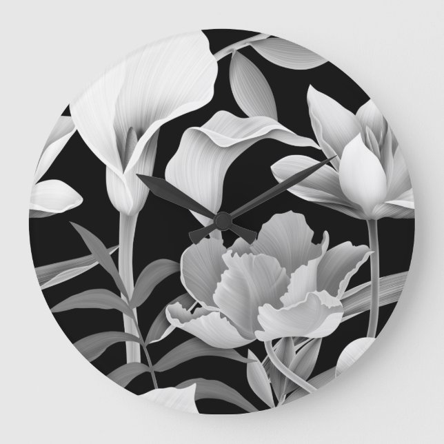 Tropical Flower Leaf: Seamless Pattern Large Clock (Front)