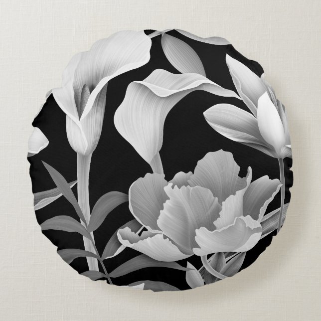 Tropical Flower Leaf: Seamless Pattern Round Cushion (Front)
