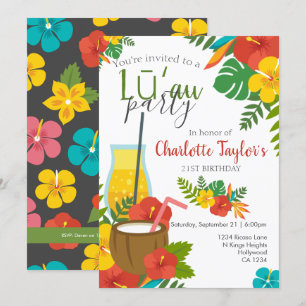 Tropical Flower Luau Party Invitation