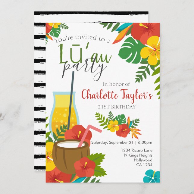 Tropical Flower Luau Party Invitation (Front/Back)