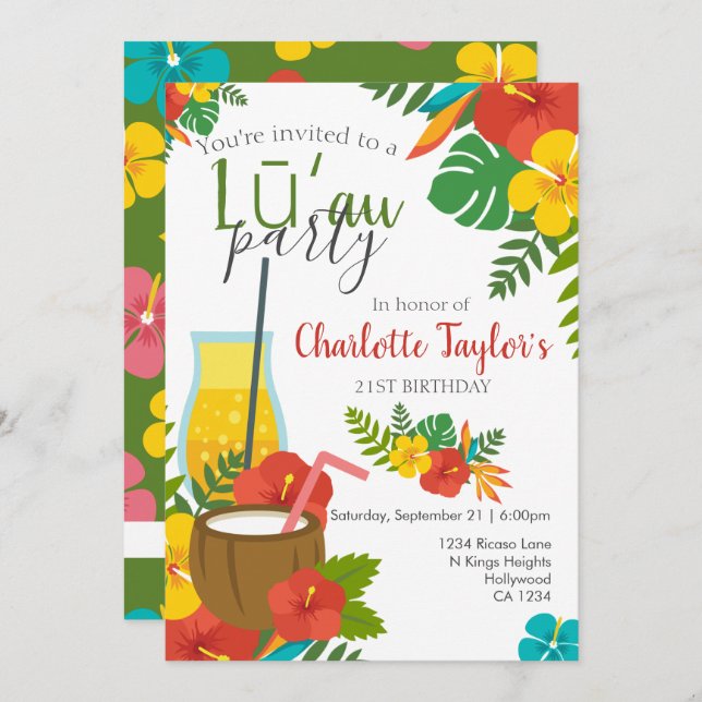 Tropical Flower Luau Party Invitation (Front/Back)