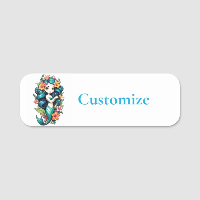 Tropical Flower Mermaid Thunder_Cove Name Tag (Front)