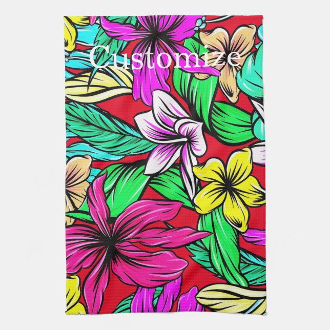 Tropical Flower Mix Thunder_Cove Tea Towel (Vertical)