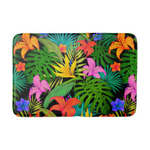 Tropical flower monstera leaf Hawaiian colourful  Bath Mat