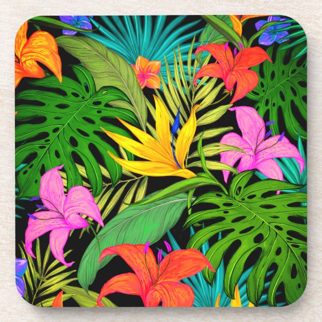 Tropical flower monstera leaf Hawaiian colourful Coaster (Front)