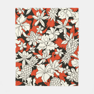 Tropical flower pattern fleece blanket