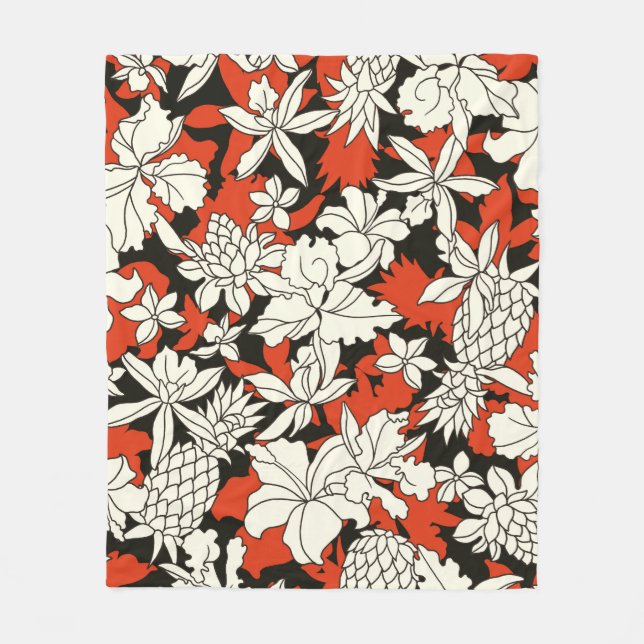 Tropical flower pattern fleece blanket (Front)
