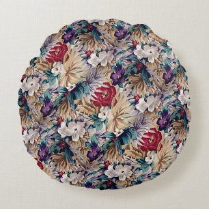 Tropical Flower Pattern in Soft Colours Round Cushion
