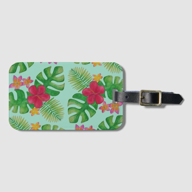 Tropical flower pattern luggage tag (Front Horizontal)