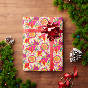 Tropical Flower Pink Purple Arts & Crafts Style Wrapping Paper