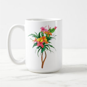 Tropical flower pink yellow coffee mug