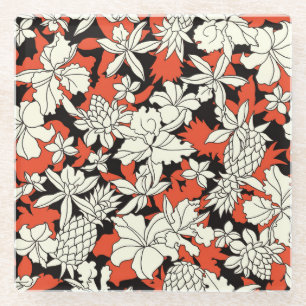 Tropical Flower Seamless Exotic Pattern Glass Coaster