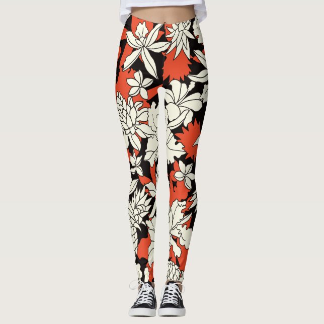 Tropical Flower Seamless Exotic Pattern Leggings (Front)