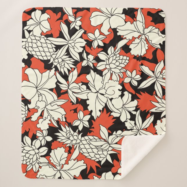 Tropical Flower Seamless Exotic Pattern Sherpa Blanket (Front)