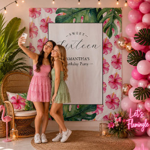 Tropical Flower Sweet 16 Birthday Party Background Tapestry