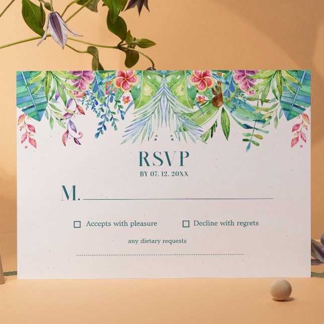 Tropical Flower Watercolor Wedding RSVP Card (Creator Uploaded)