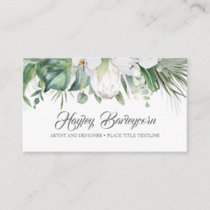 Tropical Flower - White King Protea and Orchids Business Card