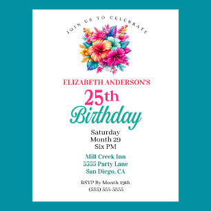Tropical Flowers 25th Birthday Invitation