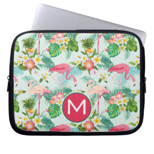 Tropical Flowers And Birds   Add Your Initial Laptop Sleeve